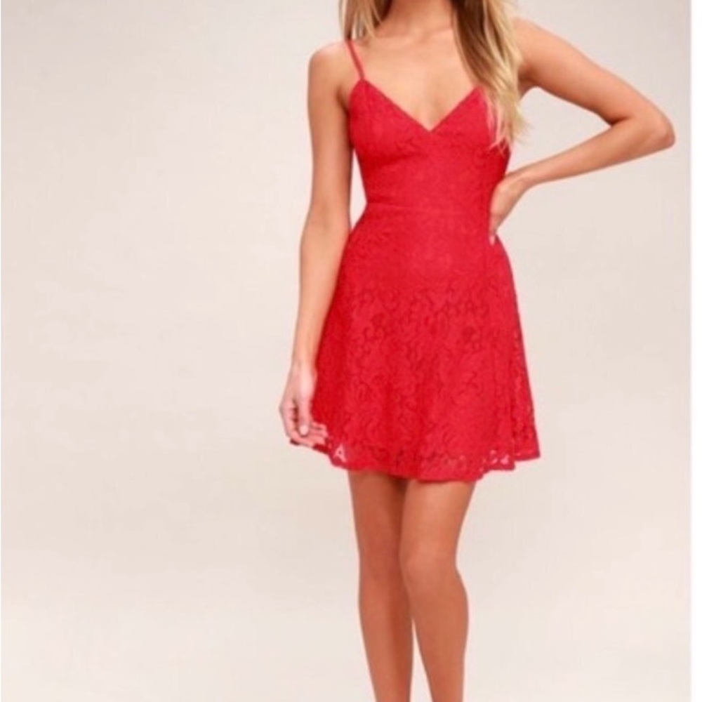 Lulu's Vibrant Red Lace Mini Dress